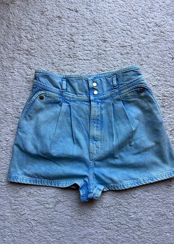 Düğmeli Mavi Mini Denim Şort