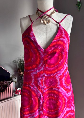 Pembe Tie-Dye Mini Bohem Elbise - Görsel 3