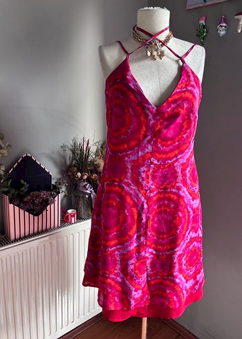 Pembe Tie-Dye Mini Bohem Elbise - Görsel 5