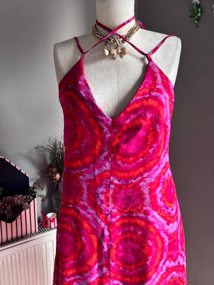 Pembe Tie-Dye Mini Bohem Elbise - Görsel 3