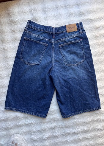 Navy Midi Denim Şort - Görsel 4