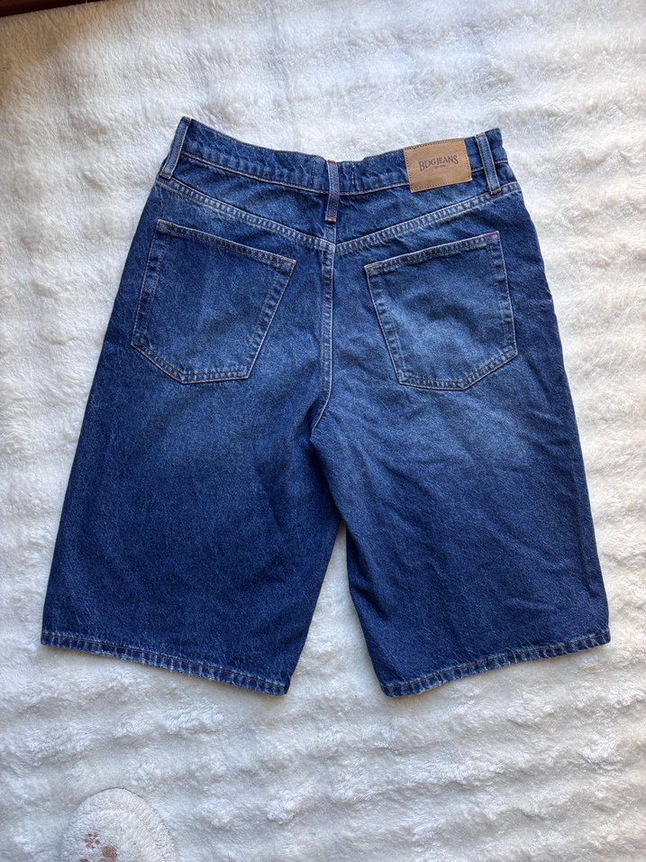 Navy Midi Denim Şort - Görsel 4