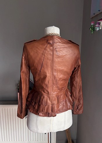 Düğmeli Kahverengi Deri Kadın Ceket - Görsel 6