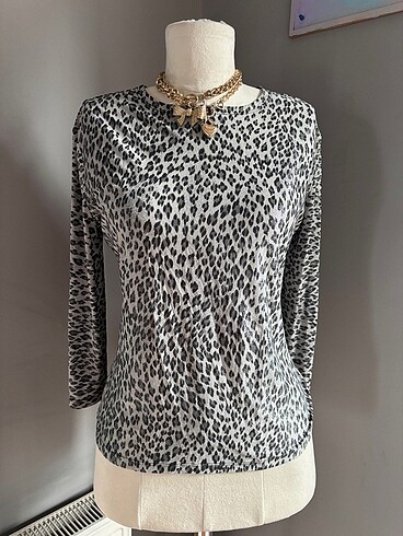 Leopar Işıltılı Bluz
