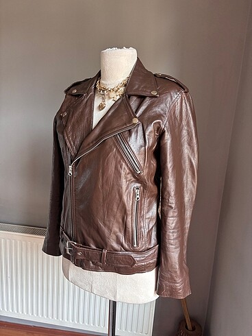 American Vintage Biker Kahverengi Deri Ceket