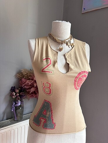 American Vintage Camel Baskılı y2k Üst