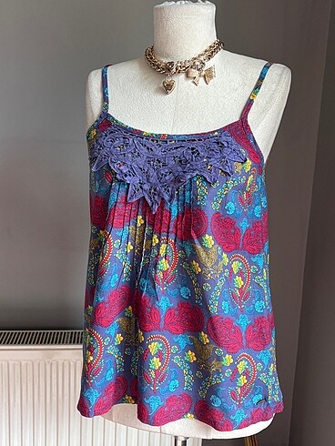 American Vintage Mavi Desenli Askılı Bluz