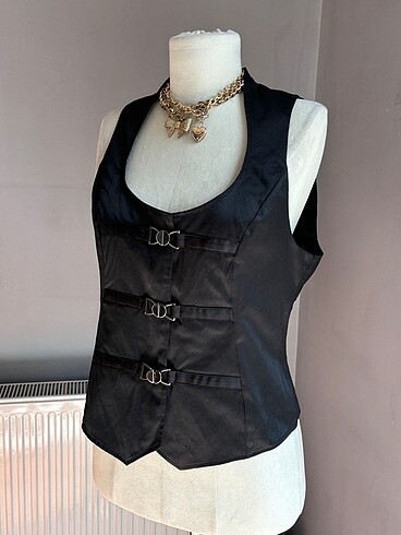 l Beden Siyah Vintage Yelek