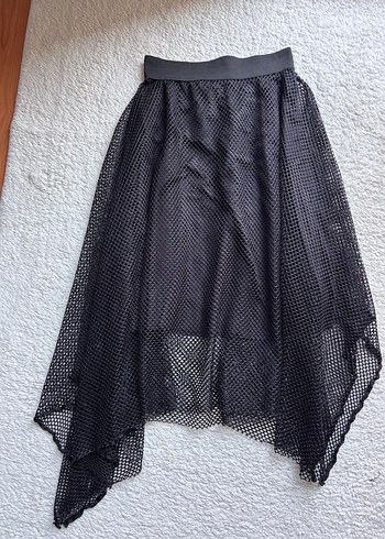 Siyah Midi Dökümlü Gotik Kadın Etek