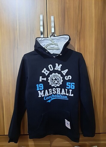 Thomas marshall siyah beyaz kapşonlu sweatshirt