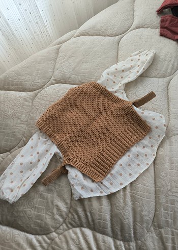 Kız Bebek Örgü Süveterli Bej Takım - Görsel 3