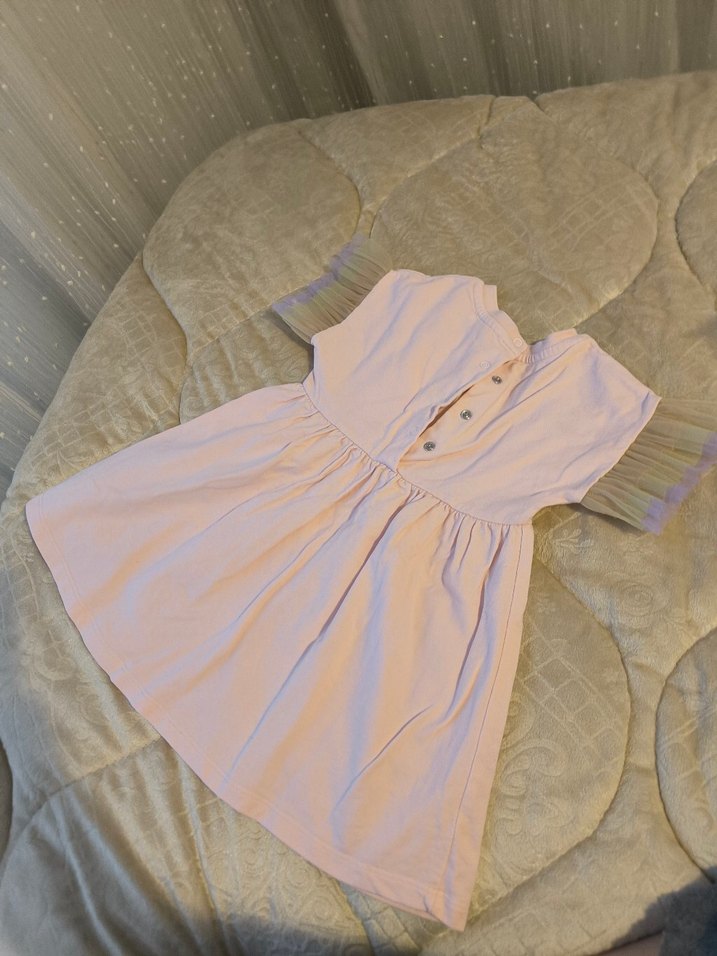 Pembe Nakışlı Kız Çocuk Elbise - Görsel 2