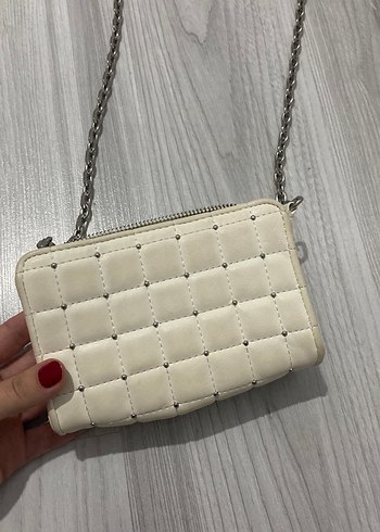 Bershka Gri Zincirli Beyaz Deri Kadın Çanta