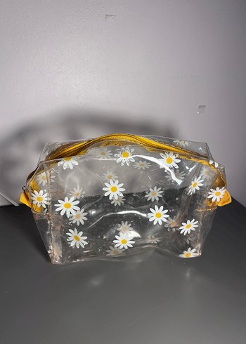 Şeffaf Sarı Papatya Desenli Makyaj Çantası - Görsel 3