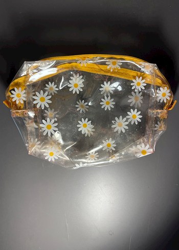 Şeffaf Sarı Papatya Desenli Makyaj Çantası - Görsel 2