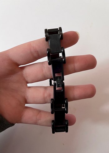 Zincir Detaylı Siyah Celik Bileklik - Görsel 4