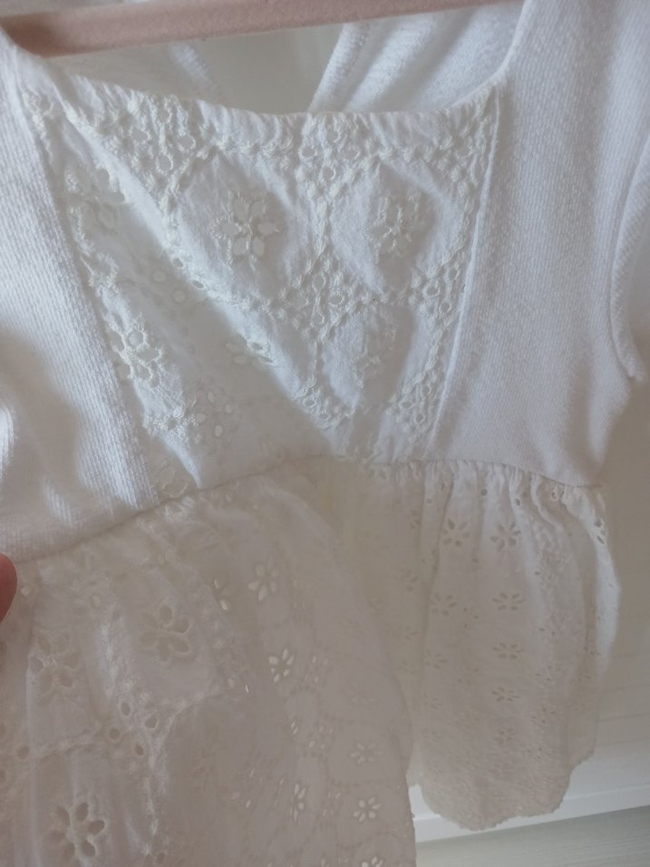 Kız Çocuk Beyaz Dantel Detaylı Pamuklu Elbise - Görsel 3