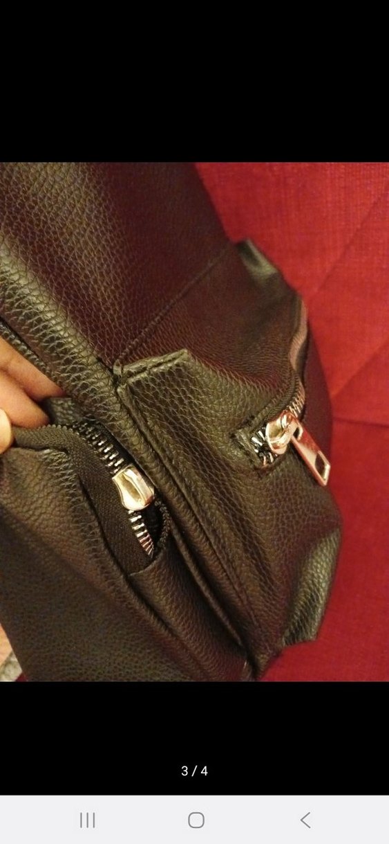 Siyah Deri Fermuarlı Kadın Sırt Çantası - Görsel 3