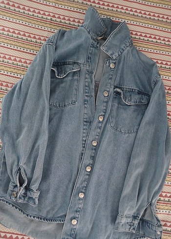 Düğmeli Gri Kadın Denim Ceket - Görsel 2