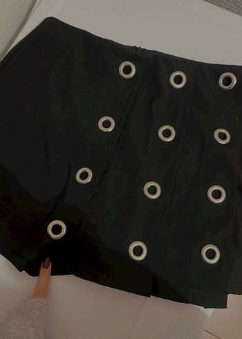 Düğmeli Siyah Mini Şort Etek - Görsel 2