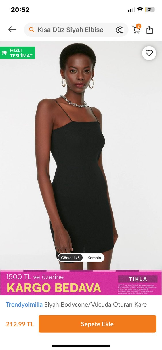 Siyah İnce Askılı  Kadın Elbise - Görsel 3