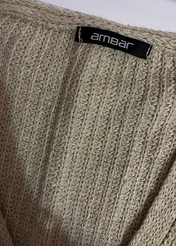 Bej V Yaka Örgü Kadın Hırka - Görsel 2