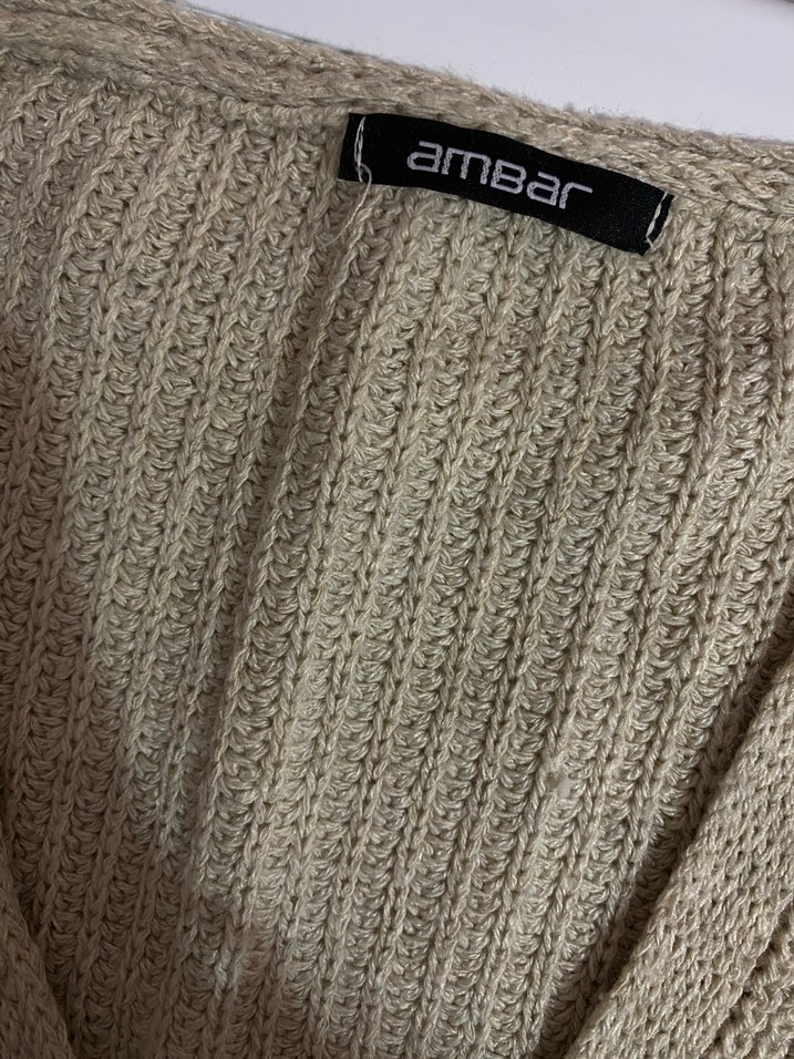 Bej V Yaka Örgü Kadın Hırka - Görsel 2