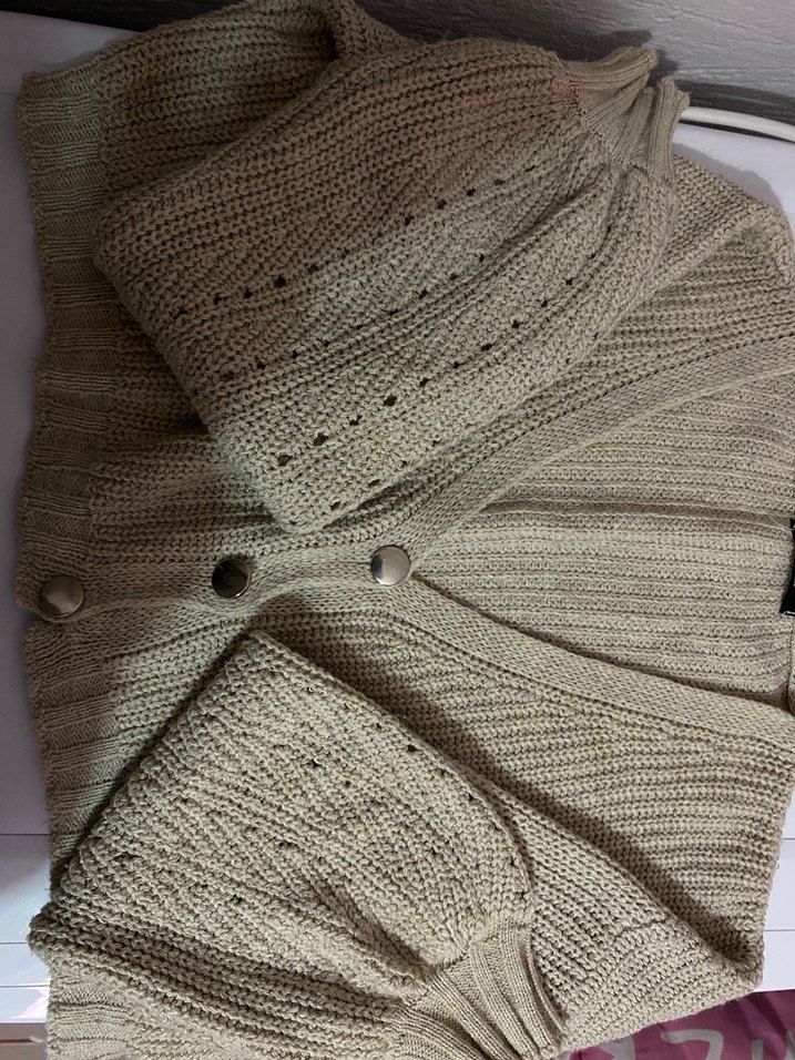 Bej V Yaka Örgü Kadın Hırka - Görsel 3