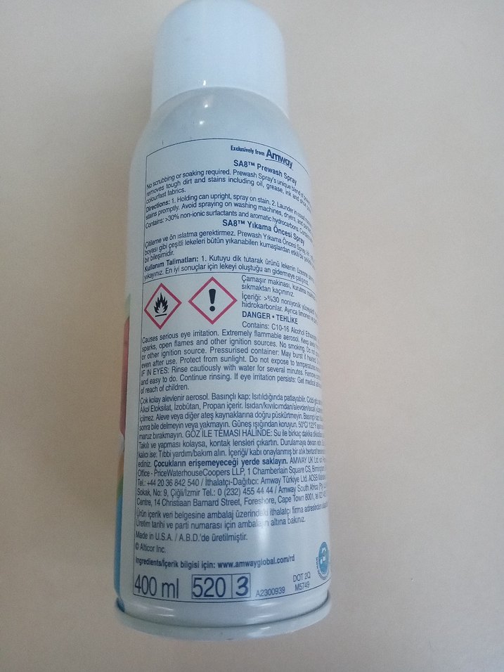 Amway Home SA8 Ön Yıkama Spreyi - Görsel 2