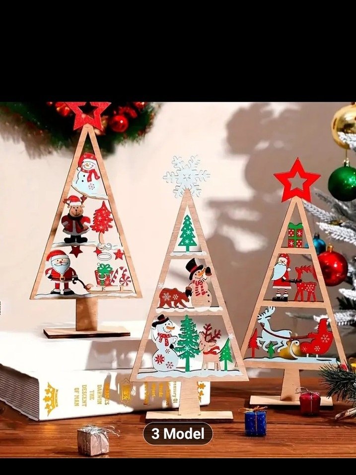 Ahşap Yeni Yıl Ağacı Dekoru 20cm - Görsel 2