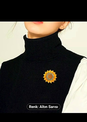 Altın Sarısı Çiçekli Payetli Broş - Görsel 2