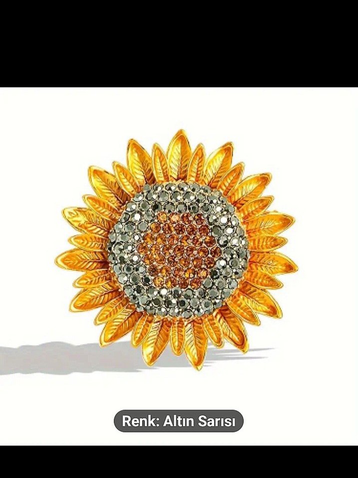 Altın Sarısı Çiçekli Payetli Broş - Görsel 3