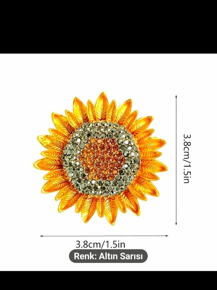 Altın Sarısı Çiçekli Payetli Broş - Görsel 4