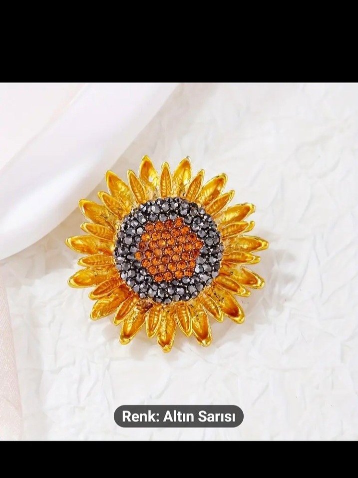 Altın Sarısı Çiçekli Payetli Broş - Görsel 5