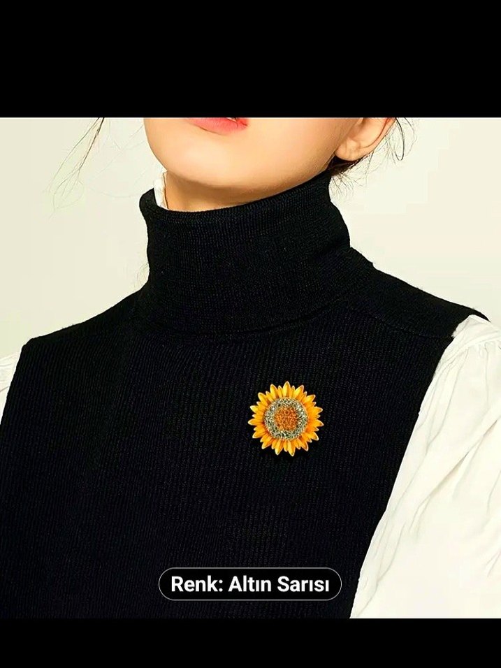 Altın Sarısı Çiçekli Payetli Broş - Görsel 2