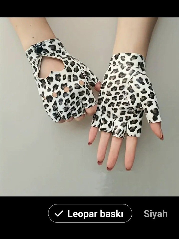 Beyaz Leopar Desenli Şık Eldiven - Görsel 2