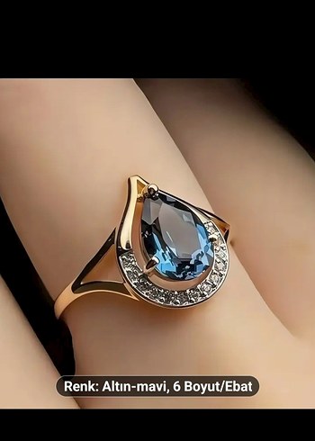 Altın Renkli Mavi Taşlı Kadın Yüzük - Görsel 2