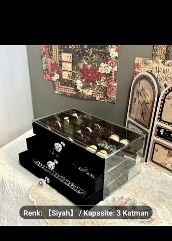 Siyah Kadife 3 Katlı Takı Organizeri - Görsel 5