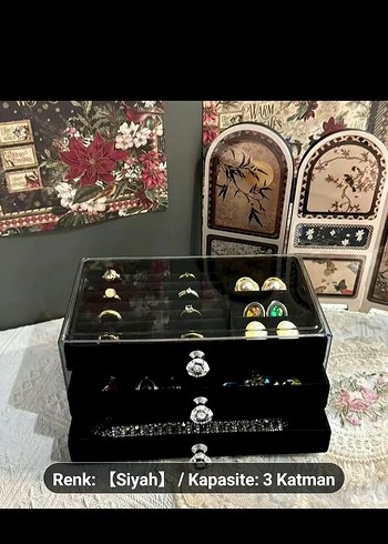 Siyah Kadife 3 Katlı Takı Organizeri - Görsel 2