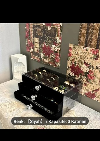 Siyah Kadife 3 Katlı Takı Organizeri - Görsel 3