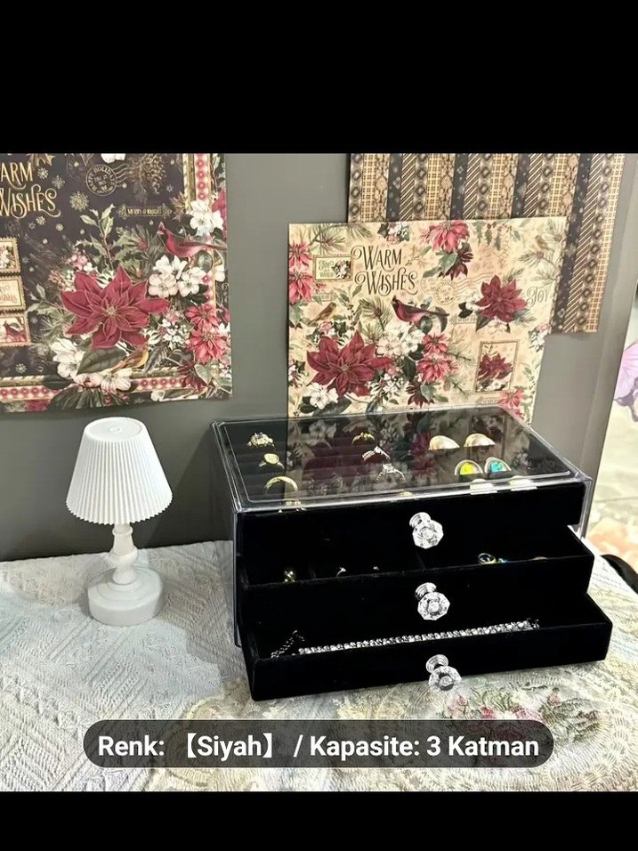 Siyah Kadife 3 Katlı Takı Organizeri - Görsel 4
