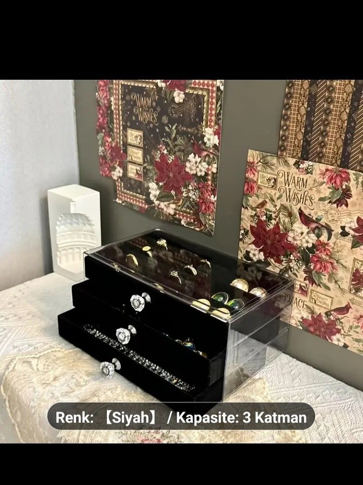 Siyah Kadife 3 Katlı Takı Organizeri - Görsel 3