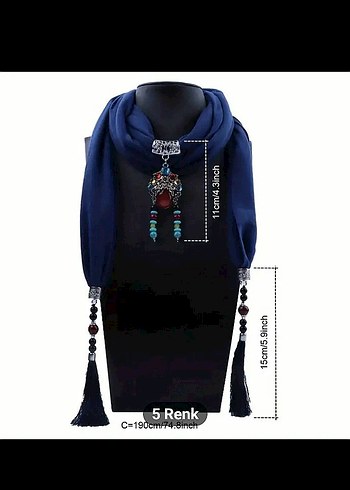 Püsküllü Bohem Kadın Şal- Kraliyet Mavisi - Görsel 2