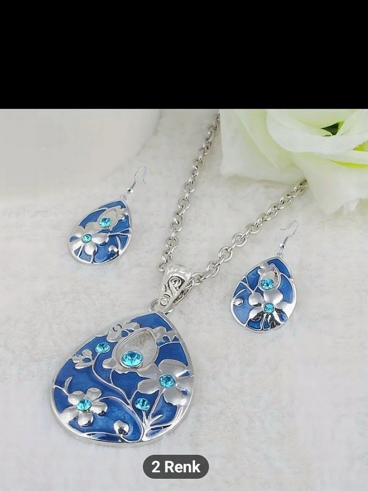 Mavi Nakışlı Bohem Taşlı Takı Seti - Görsel 4