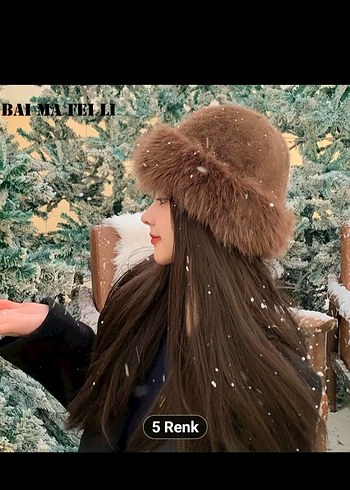 Kahverengi Kürklü Kadın Yün Şapka - Görsel 2