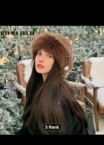 Kahverengi Kürklü Kadın Yün Şapka - Görsel 4