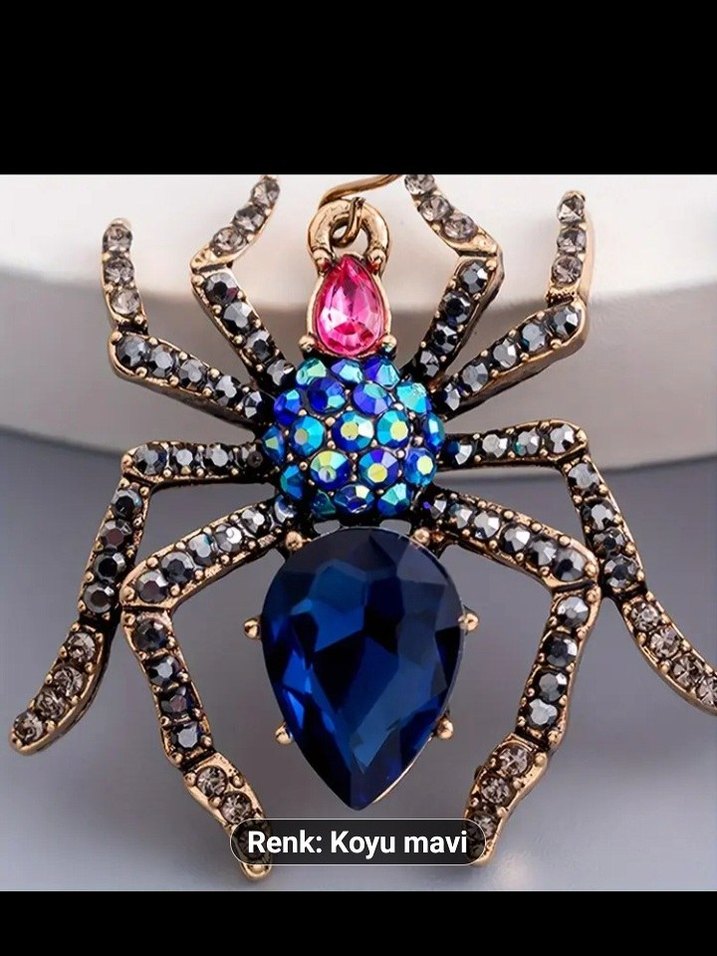 Taşlı İşlemeli Çok Renkli Örümcek Küpe - Görsel 2