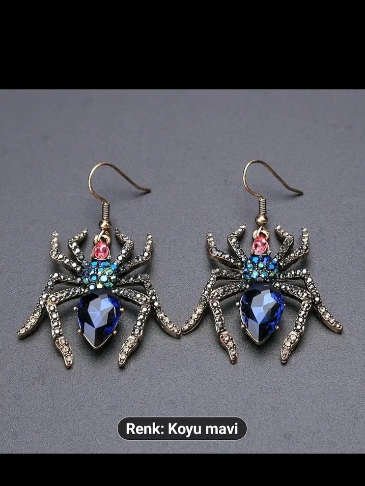 Taşlı İşlemeli Çok Renkli Örümcek Küpe - Görsel 4