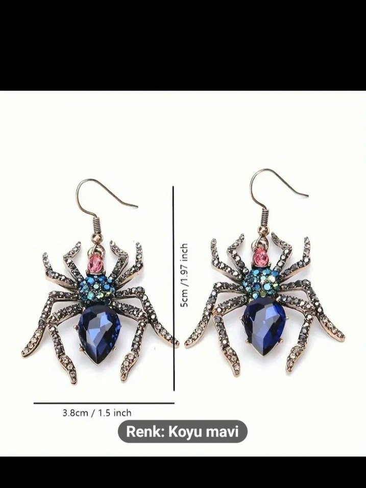 Taşlı İşlemeli Çok Renkli Örümcek Küpe - Görsel 5