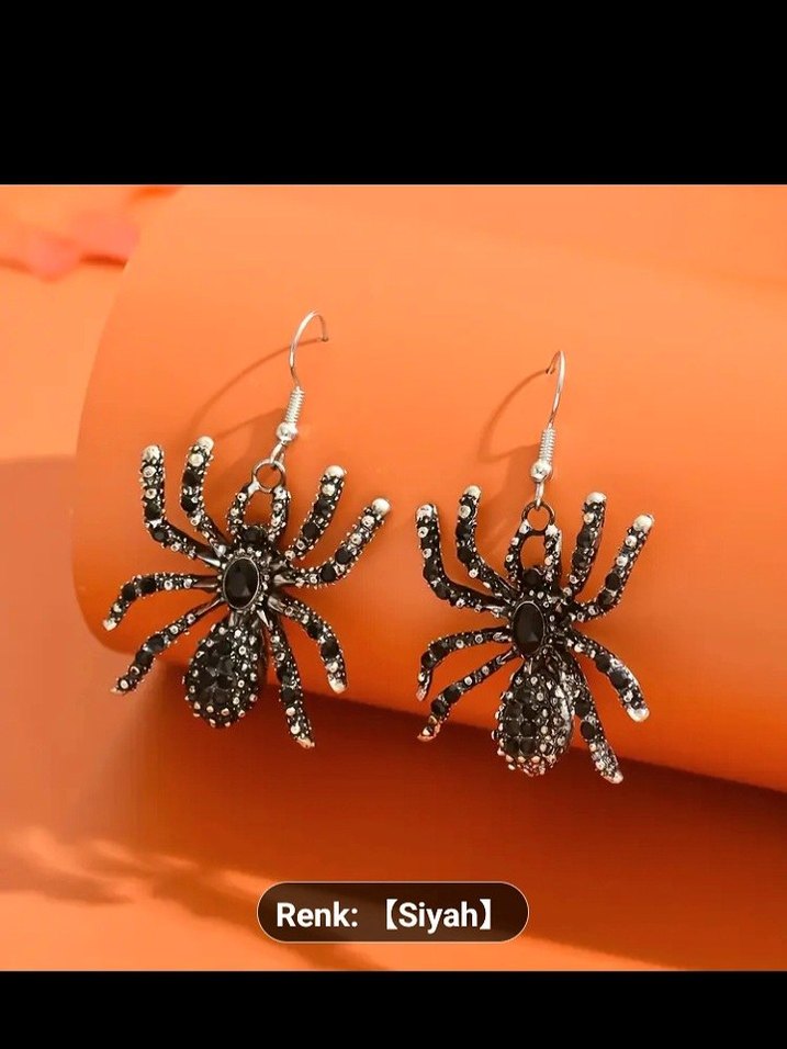 Siyah Payetli Örümcek Küpe - Görsel 2